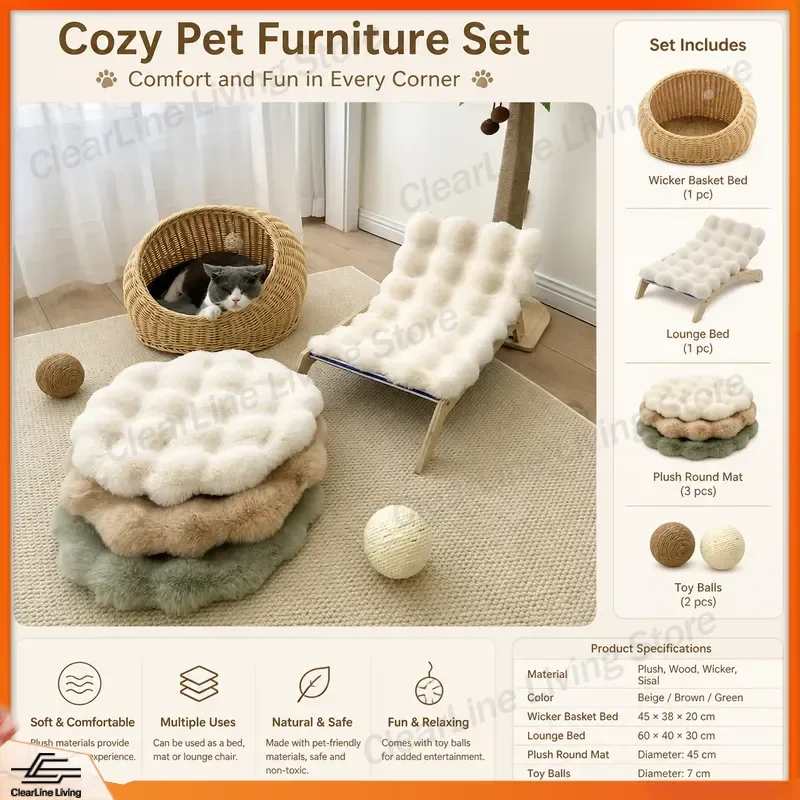 Plush Cat Bed Round Rabbit Shape Warm Pet House Soft Cushion Dog Puppy Sleeping Nest Winter Cozy Floor Mat for Indoor Pets