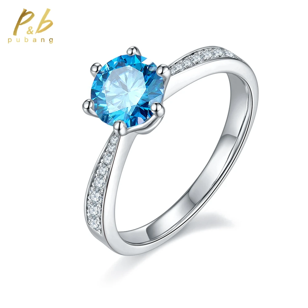 

PuBang Blue D Moissanite Diamond Ring Fine Jewelry Solid 925 Sterling Silver for Women Anniversary Engagemeng Gift Free Shipping