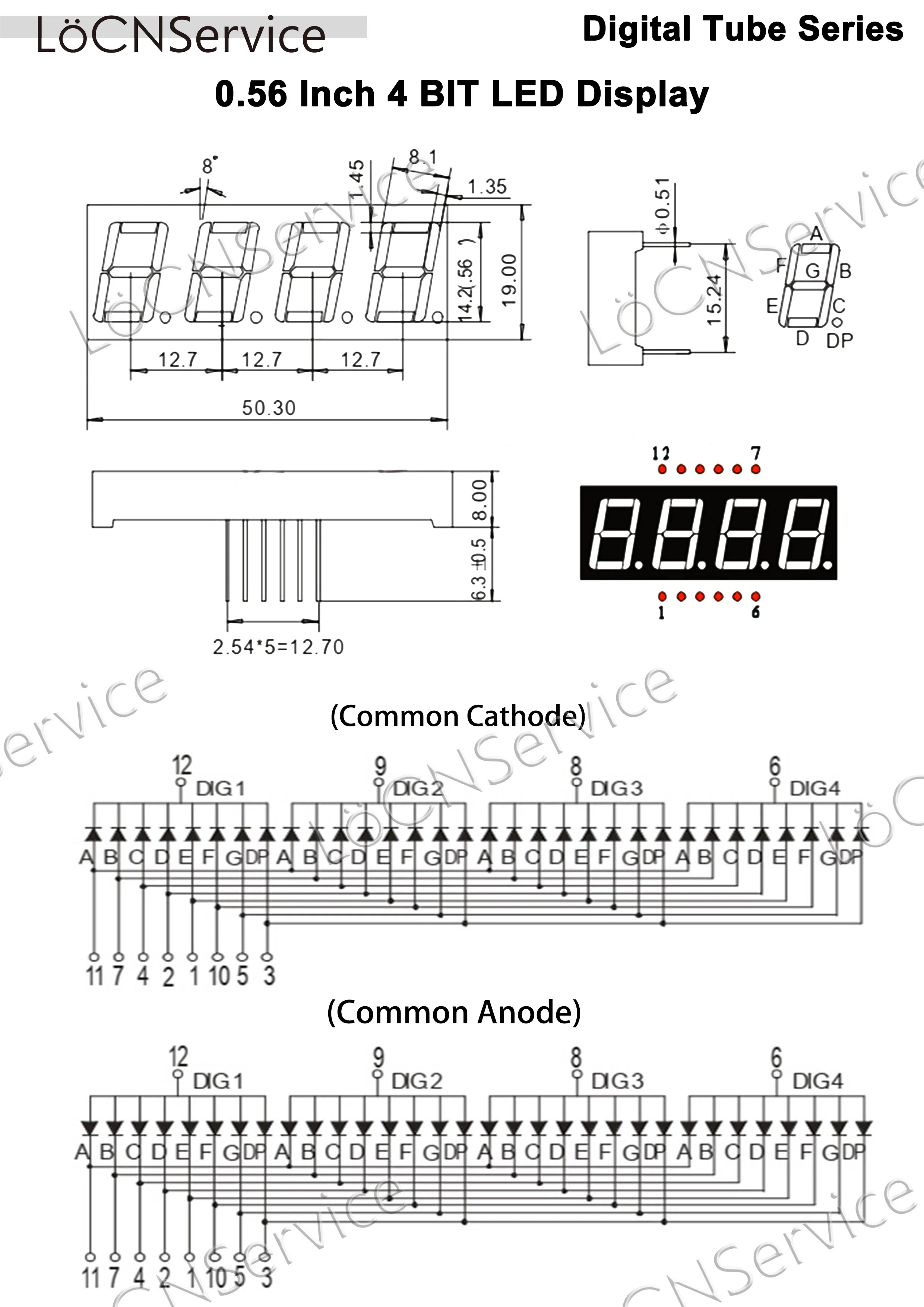 LoCNService 30PCS 0.56Inch Digital Tube LED Display 4 Bit Red Yellow Green Blue White Common Anode / Cathode 7 Segment 0.56 inch