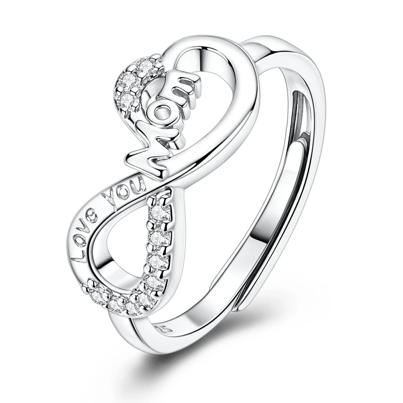 

Original 925 Sterling Silver Infinite Love Mom Open Rings For Women Girls Jewelry Birthday Anniversary Gifts