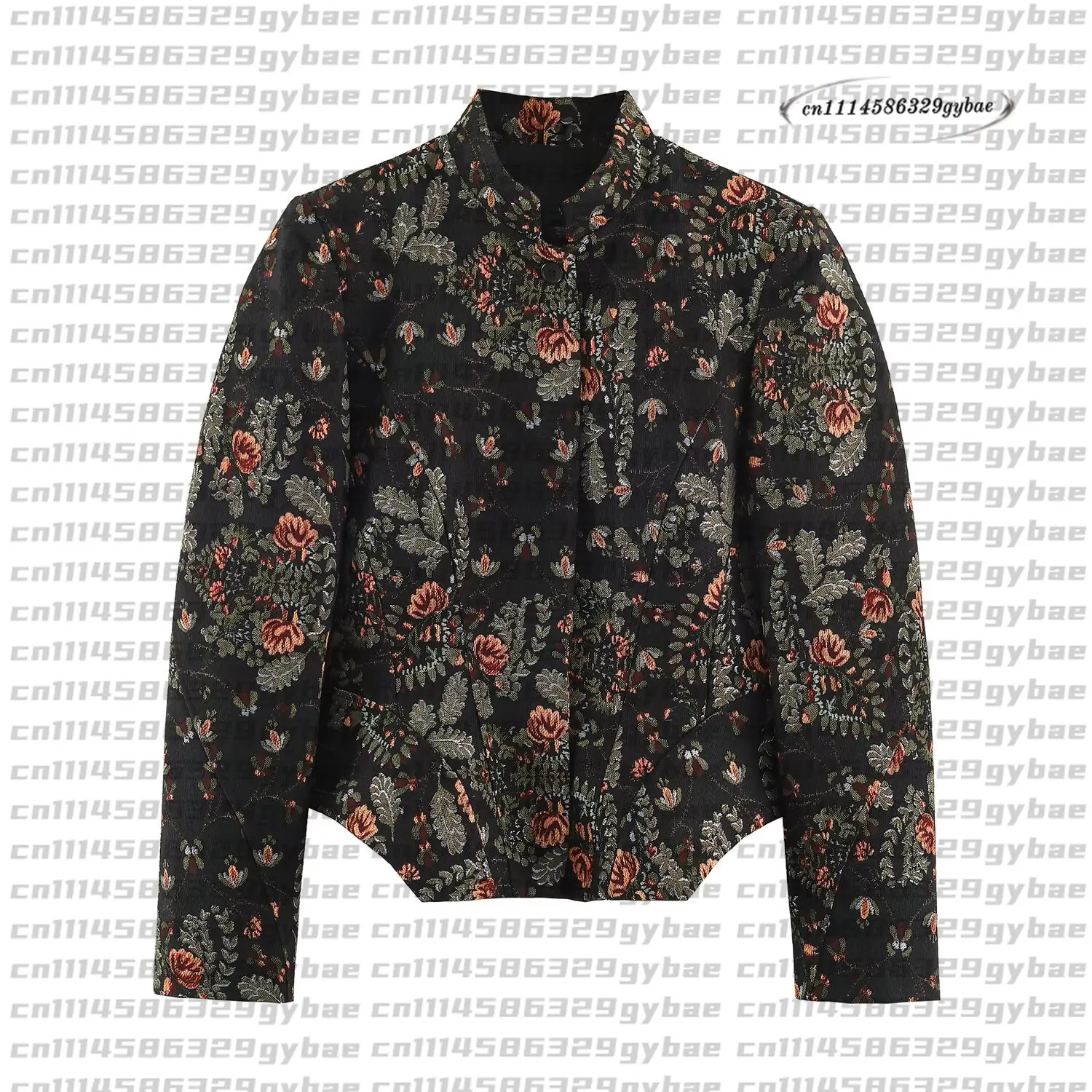 2026 Autumn Winter Women's Elegant Floral Printing Cropped Short Blazer Coat Lady Vintage Chic Slim Fit Long Sleeve Jacket Top