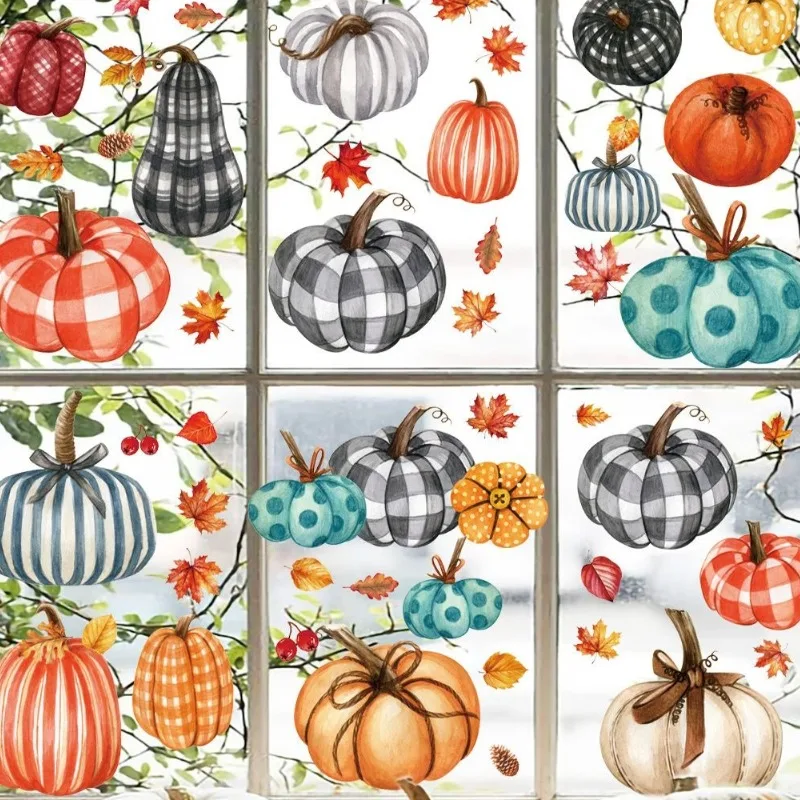 9 Sheets Fall Window Clings 98PCS Thanksgiving Static Stickers Pumpkin Maple Leaf Double Sided PVC 20x30cm Autumn Party Decor