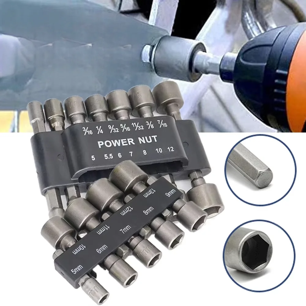 1-4Set 5-12mm Hex Sockets Sleeve Nut Driver Set 1/4in Impact Nut Driver Set 9/14Pcs Power Nut Screwdriver Set Bits Sets Tools
