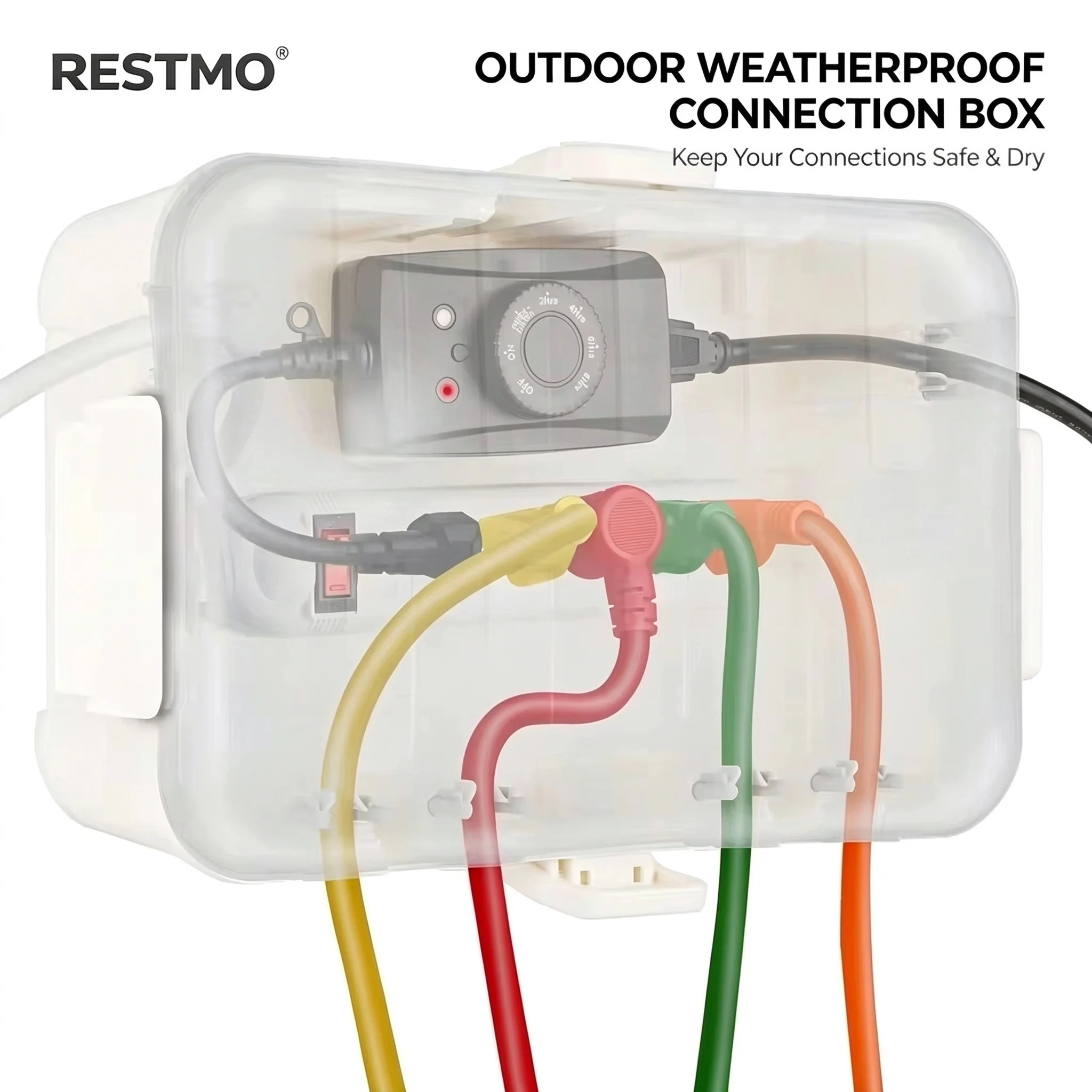 Large IP54 Outdoor Electrical Box with Transparent Lid, Waterproof Extension Cord Cover for Timers, Power Strips, Plugs and Outl