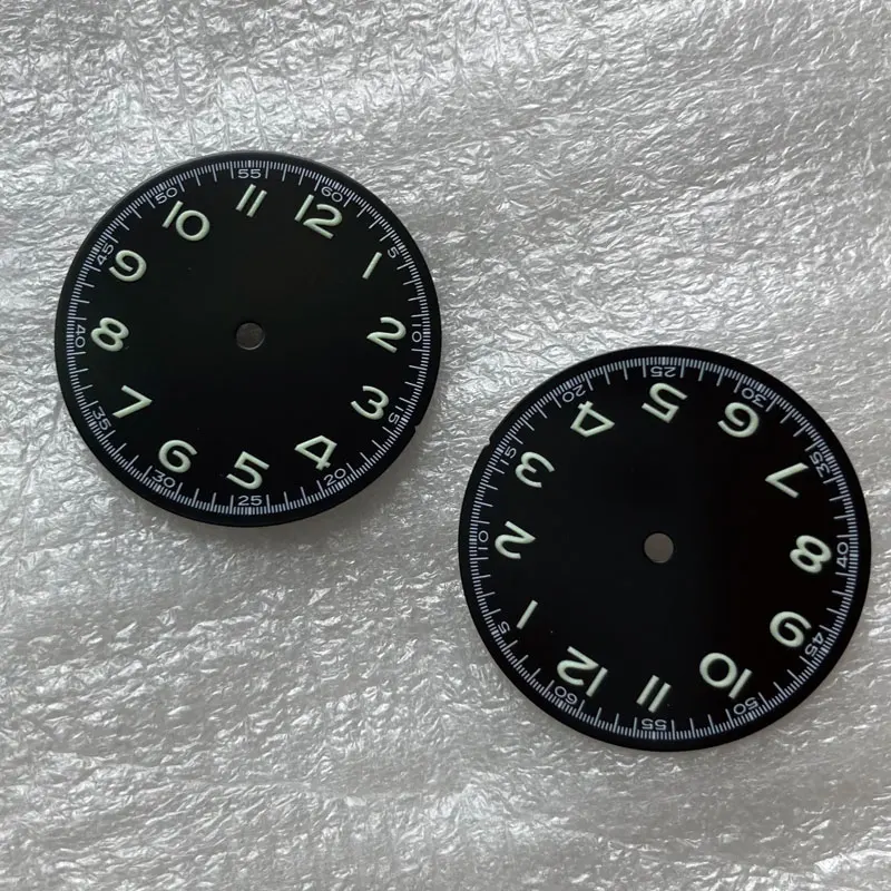 Watch Parts Vintage 28.5mm Black Sterile Pilot's Watch Dial Super Green Luminous Marks Suitable For NH35/36 Movement