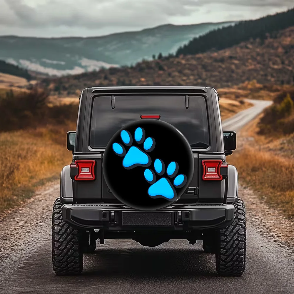 1pc Of Blue Cute Paw Print Patterned Tire Cover, A Stylish Universal Hub Protector, Spare Tire Protection, Perfect Fit, Easy To