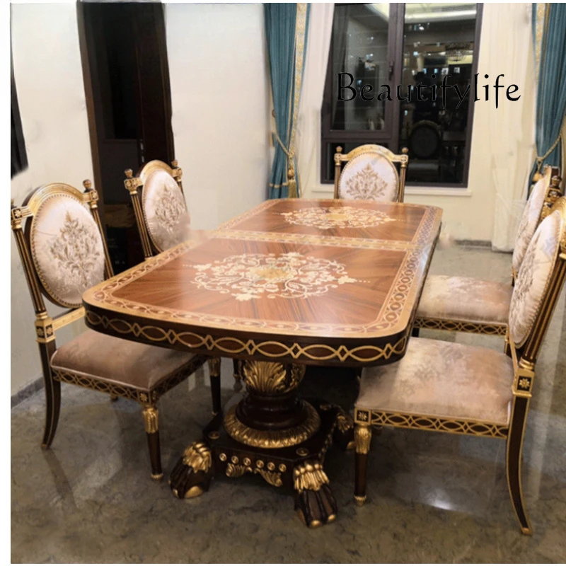 Long dining table European solid wood round dining table English Windsor Castle carved French neoclassical court villa