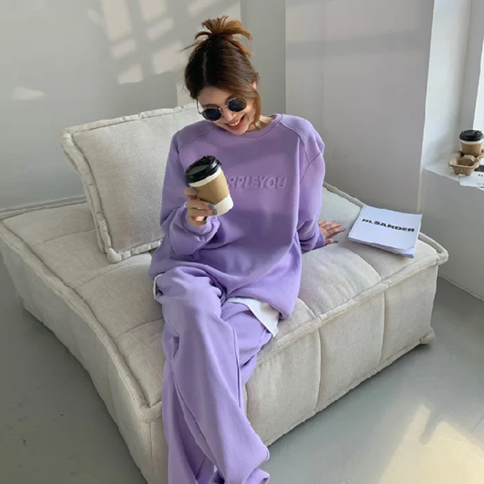 Sweatshirt Two Piece Women Sweatpants and Hoodie Set Purple Sweatsuits for Women Casual Tracksuit Suit Winter Clothes Women