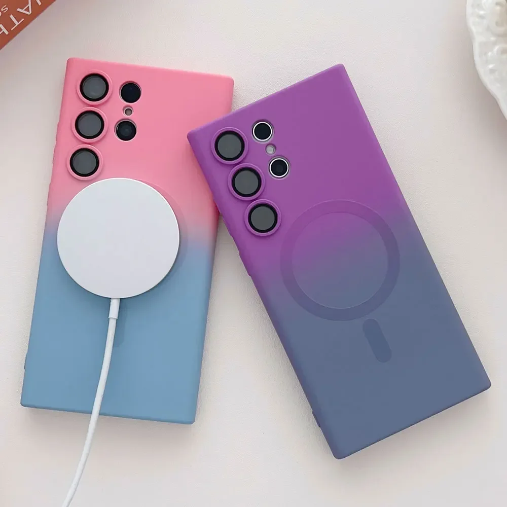 Wireless Charge Case for Samsung Galaxy S26 S25 S24 S23 S22 Ultra Plus Note 20 Cover Gradual Silicone Magnet for Magsafe Shell