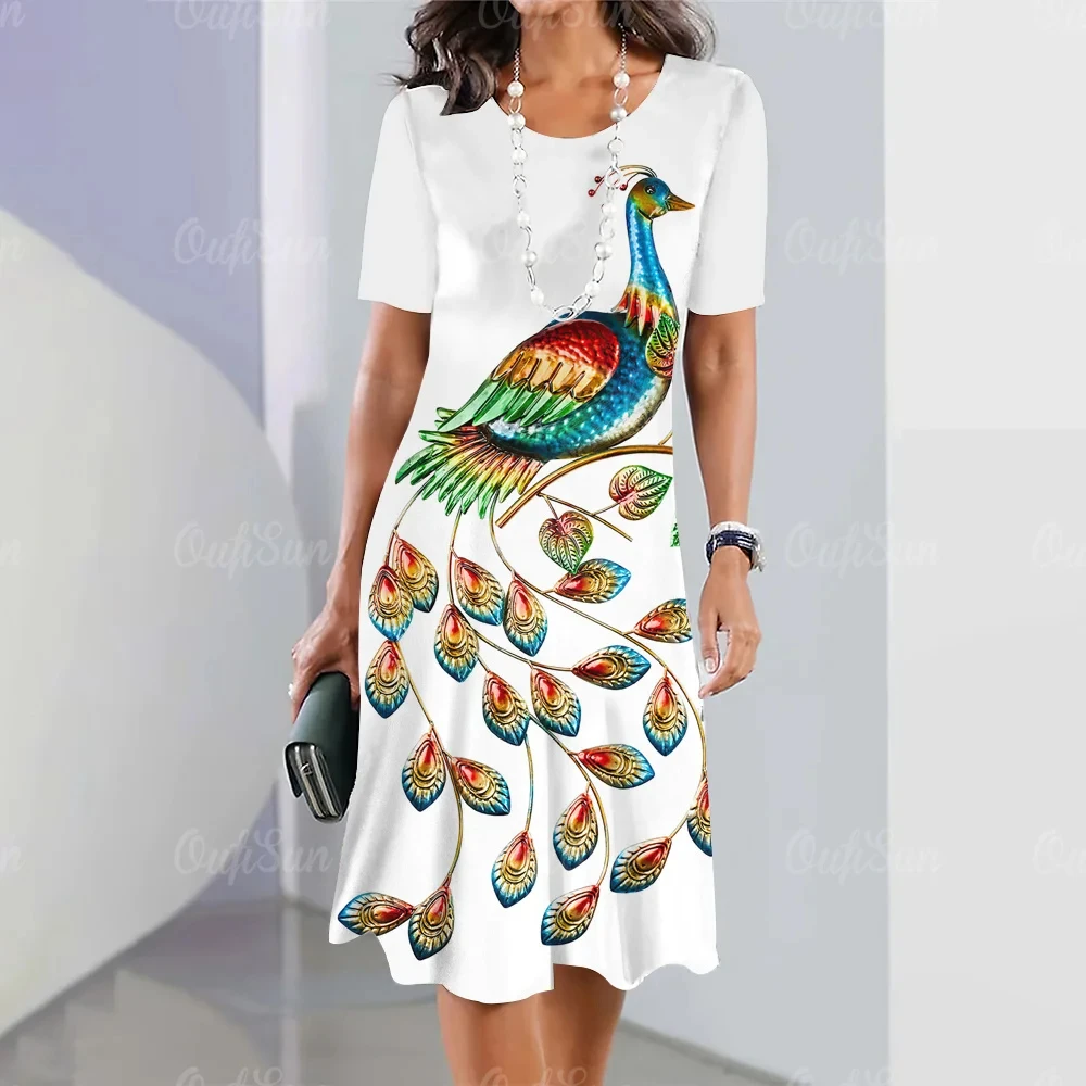 Fashions Short Sleeve Dress Elegant Party Evening Dress Summer Women‘S Clothing A-Line Skirt 3d Animals Prints Pullover Dresses