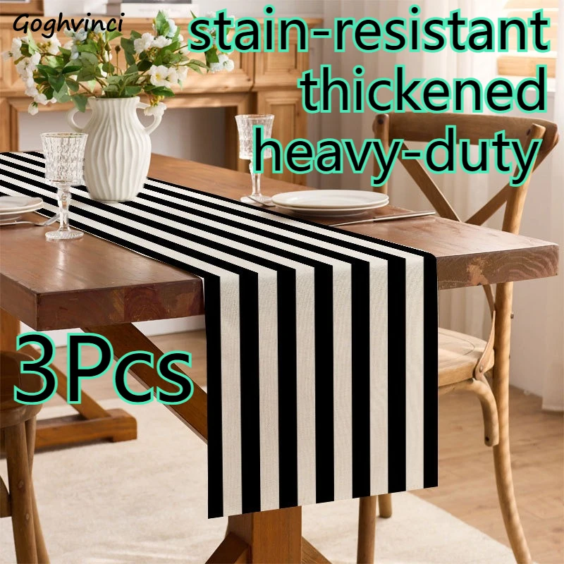

Скатерть-дорожка в современном стиле с полосатым принтом, минималистичная, под лен, для ужина, украшение для вечеринки, пылезащитная, сверхпрочная, 3 шт.