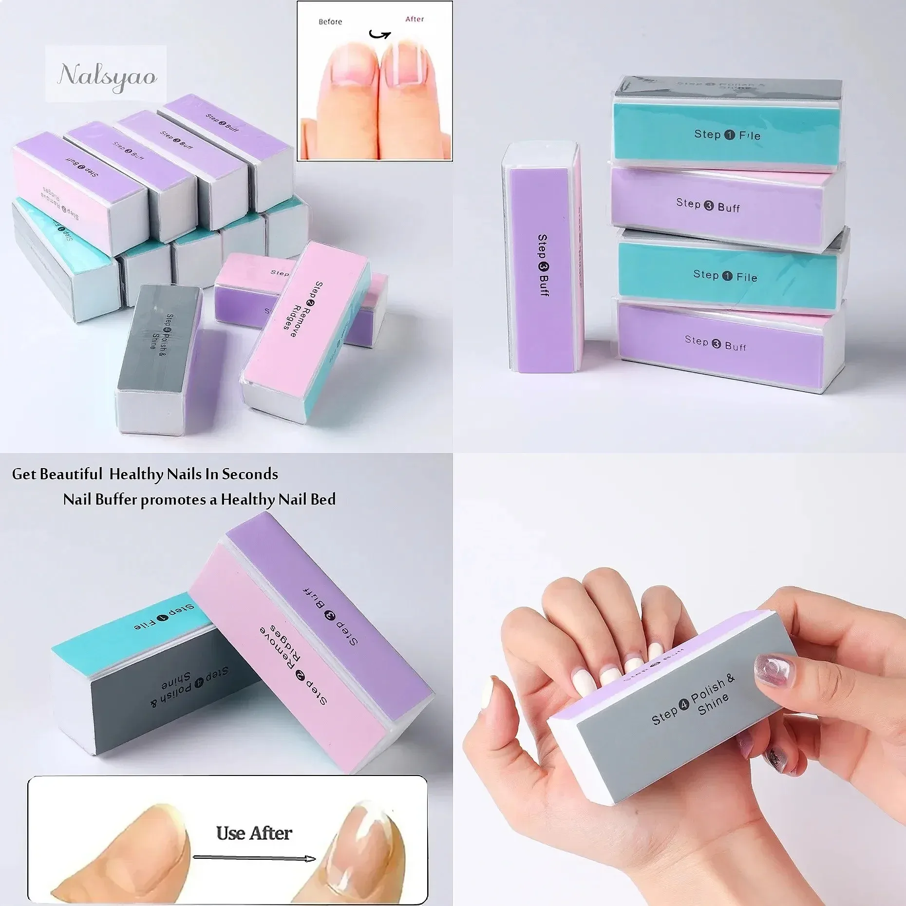 5 Pcs Nail Polisher Buffing File 4 Way Manicure Sanding Block Colorful Nail Art Tools Shine Buffer for Natural Nails