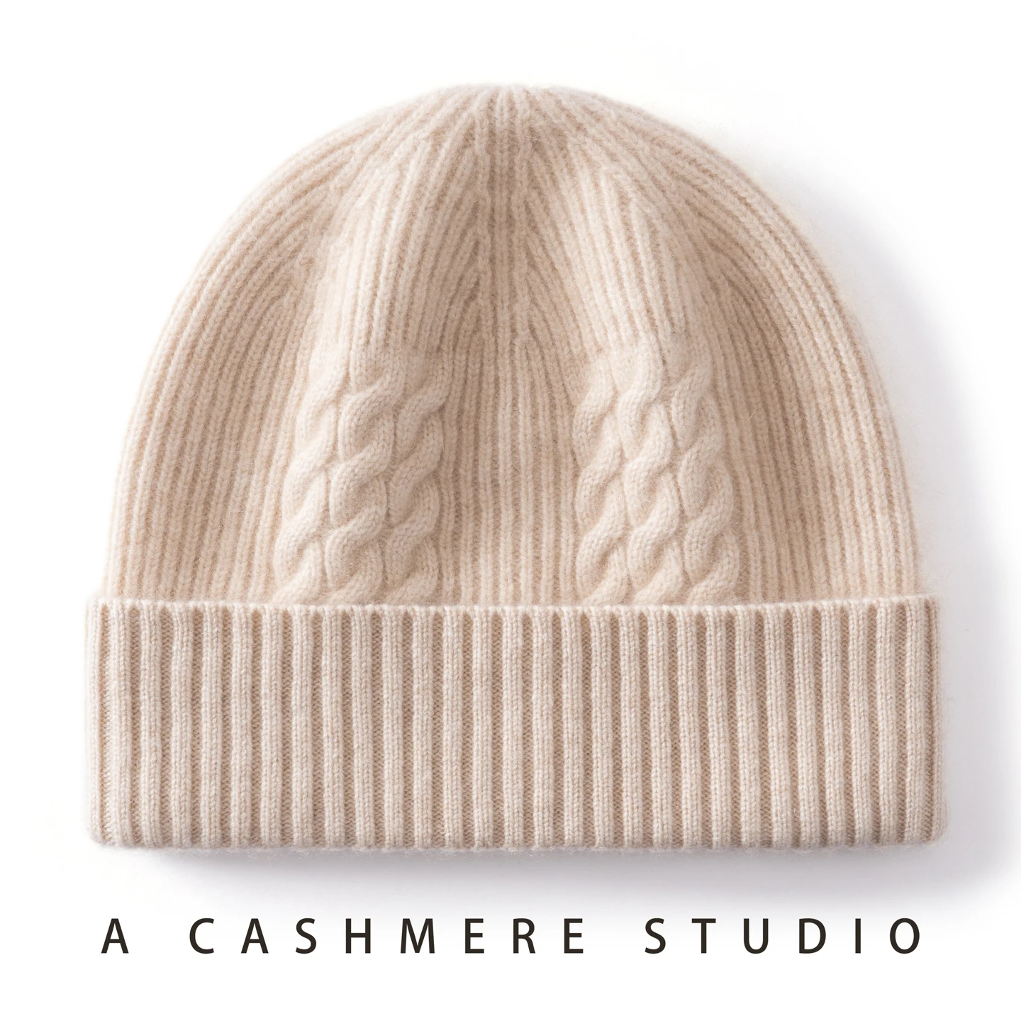 Natural Cashmere Beanie for Women Autumn Winter Outdoor Soft Keep Warm Cuffed Beanies Caps Adult Solid Color Twist Knitted Hat