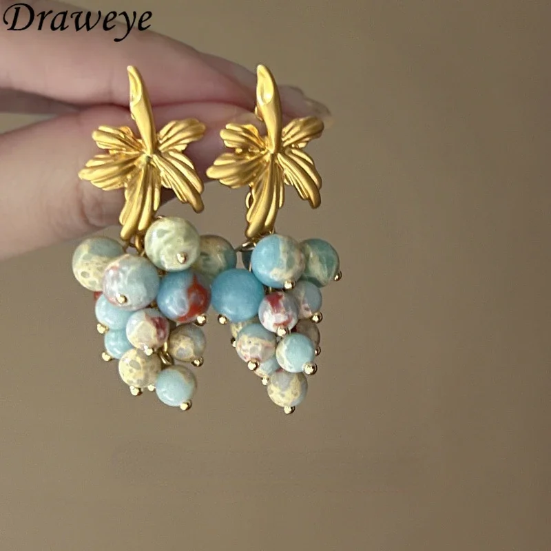 Draweye French Style Romantic Earrings for Women Beads Tassels Sweet Vintage Jewelry Elegant Fashion Pendientes Mujer