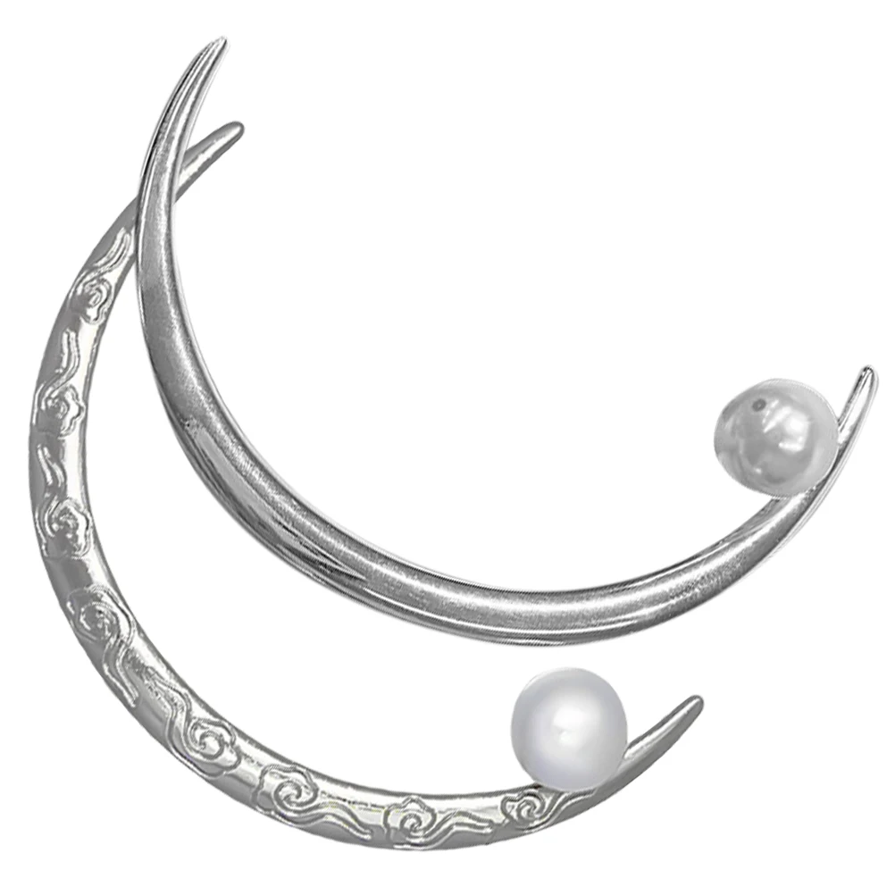 

2 Pcs Curved Pin Sticks Silver Pattern Plain Alloy Women Long Hair Accessories Bun Decorations Durable Quality