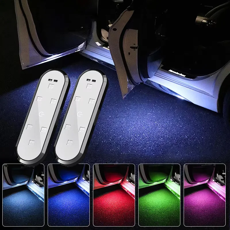 Luzes da porta do carro led luz de boas-vindas controle magnético carregamento usb porta aberta automática anti-colisão sinal de emergência lâmpada flash