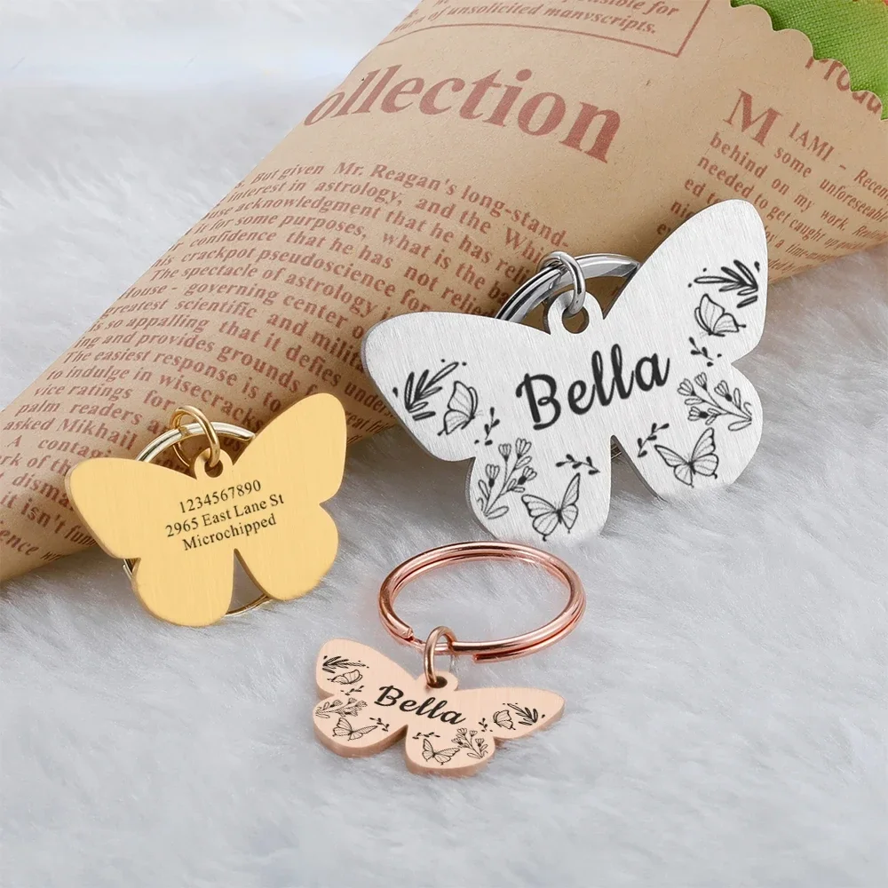 Personalized Dog Collar Tag Color Butterfly Pendant for Dog Medal with Engraving Name Number Customized Kitten Puppy Accessories