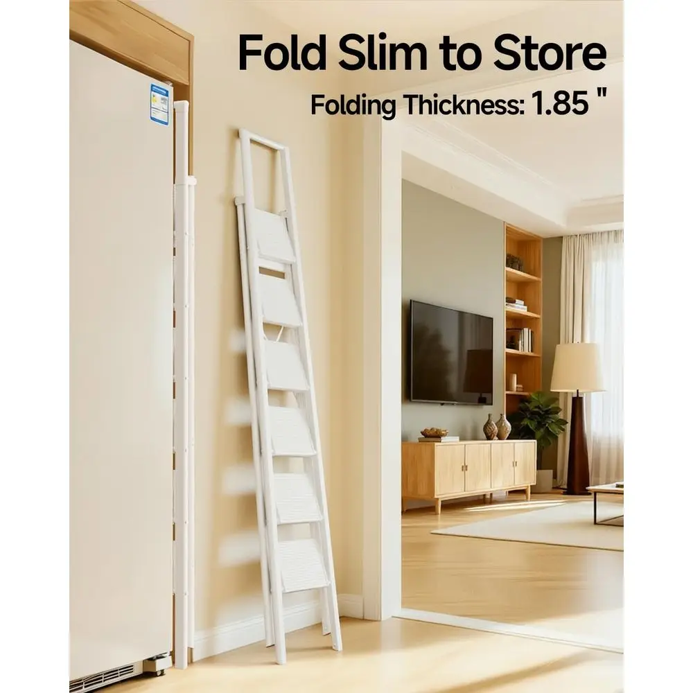 Escada dobrável antiderrapante de 6 degraus - capacidade de 300 libras para uso em cozinha, armário e biblioteca (branca)