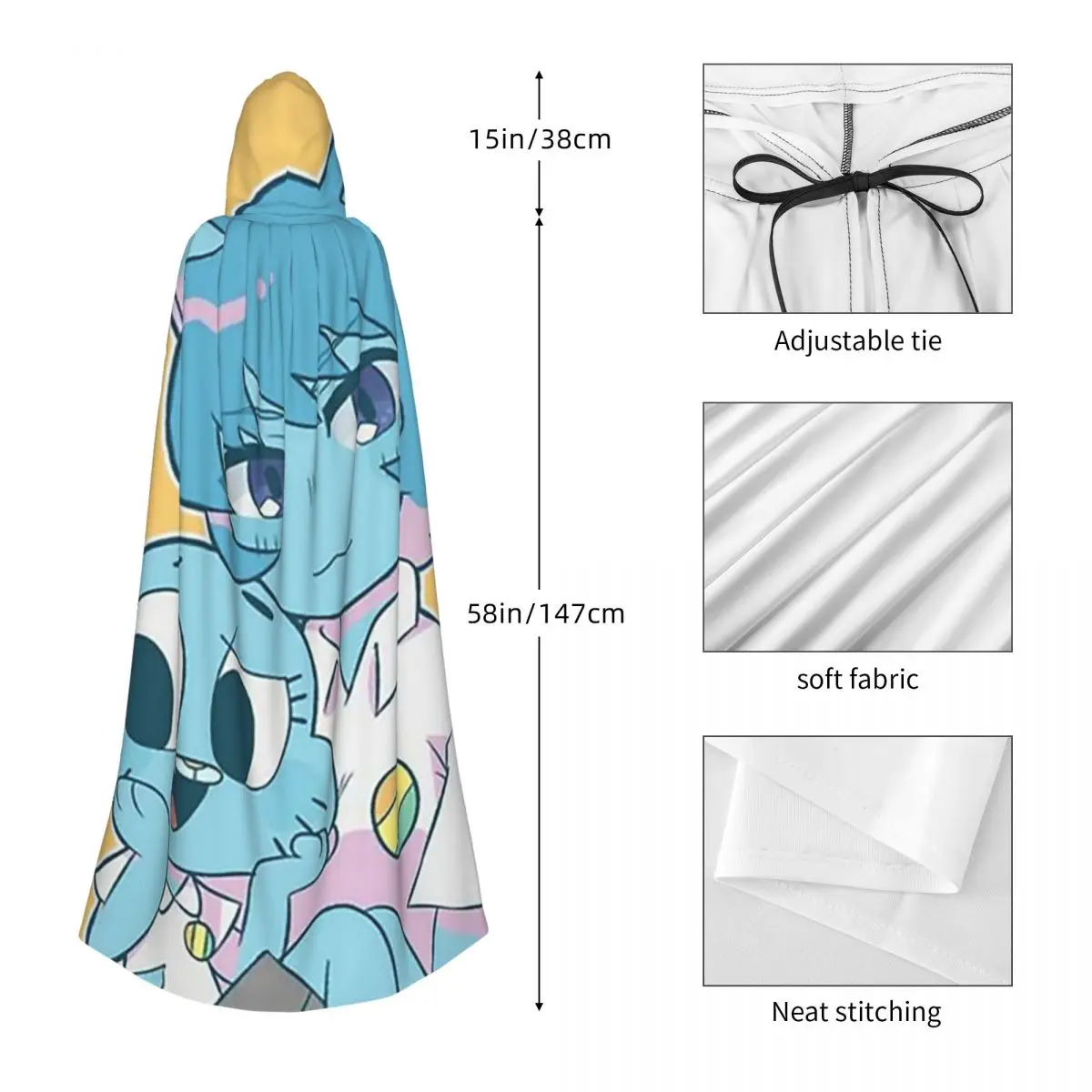 Nicole gumball watterson capa longa com capuz bruxa traje medieval cosplay capa halloween vampiro adulto unissex