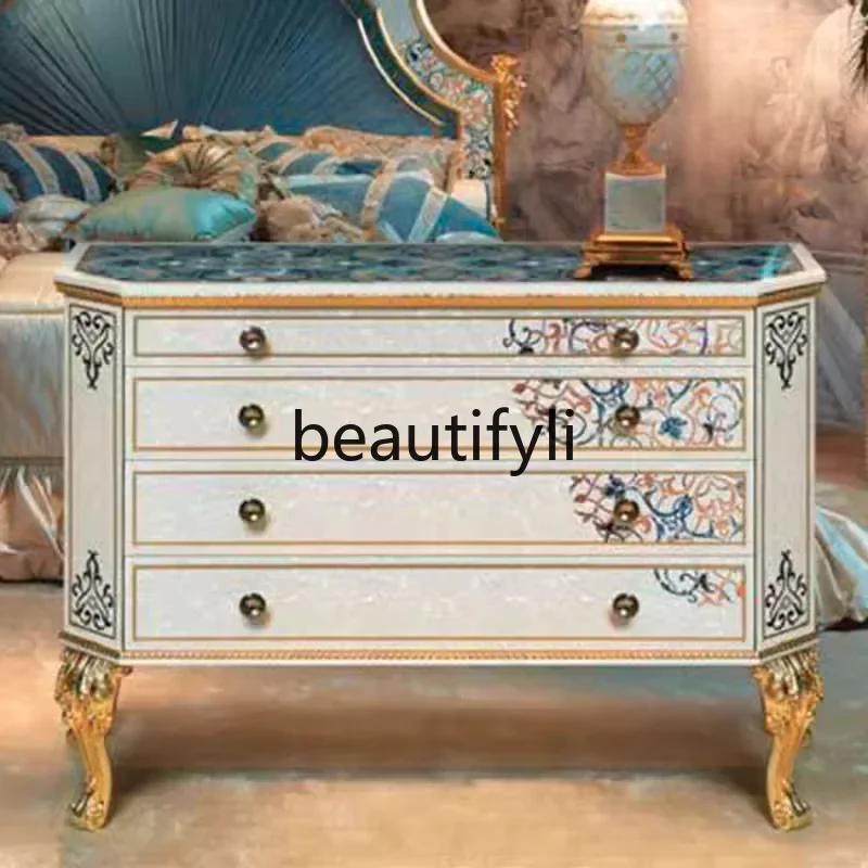 

A16 Italian French solid wood dining side cabinet shell parquet four chest cabinet