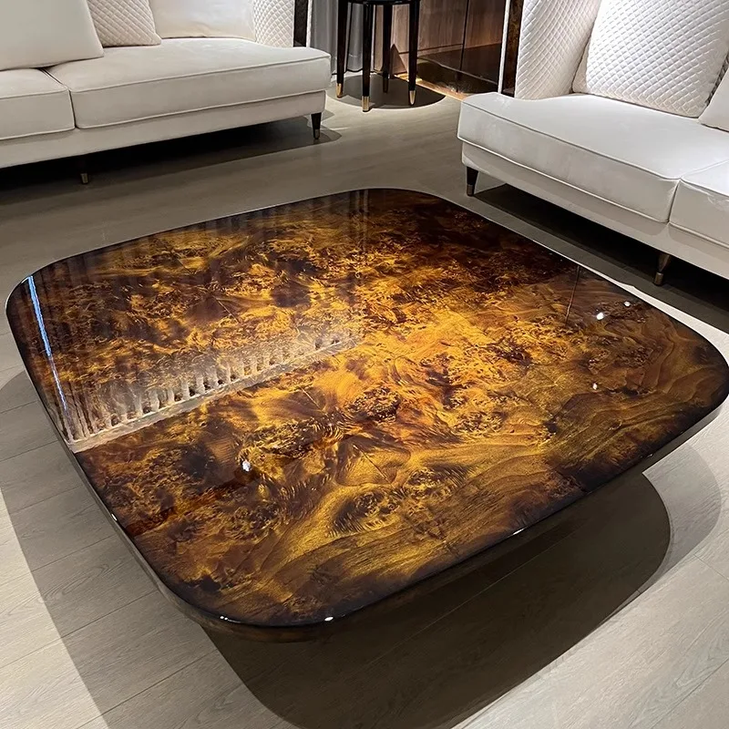 

Solid wood table villa large flat square coffee tumor tea table living room