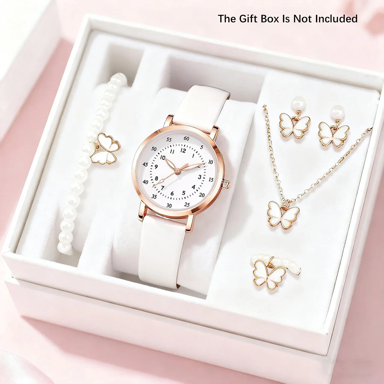 6-piece Women's Cute Quartz Watch with Necklace Set, Suitable for Daily Wear and Gift Giving