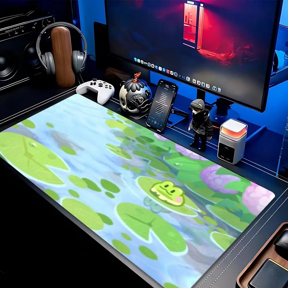 XXL Cute Cartoon Frog Mousepad Lotus Leaf Floral Deskmat Non-Slip Rubber Gaming PC Keyboard Desk Mats Gamer Large Mouse Mats