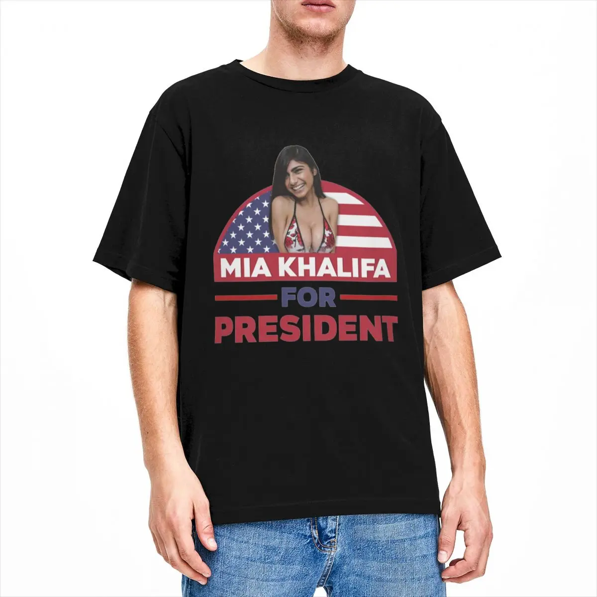 Mia Khalifa For President T Shirt Accessories for Men Women Pure Cotton Humor Round Neck Tee Shirt Short Sleeve Clothing Classic