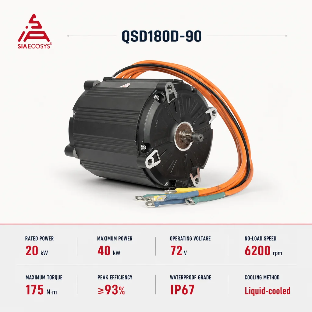 QSD180D-90H 20000W 72V High Speed Hairpin Motor with Encoder Liquid Cooling for Electric Motorcycle Powertrain Upgrade
