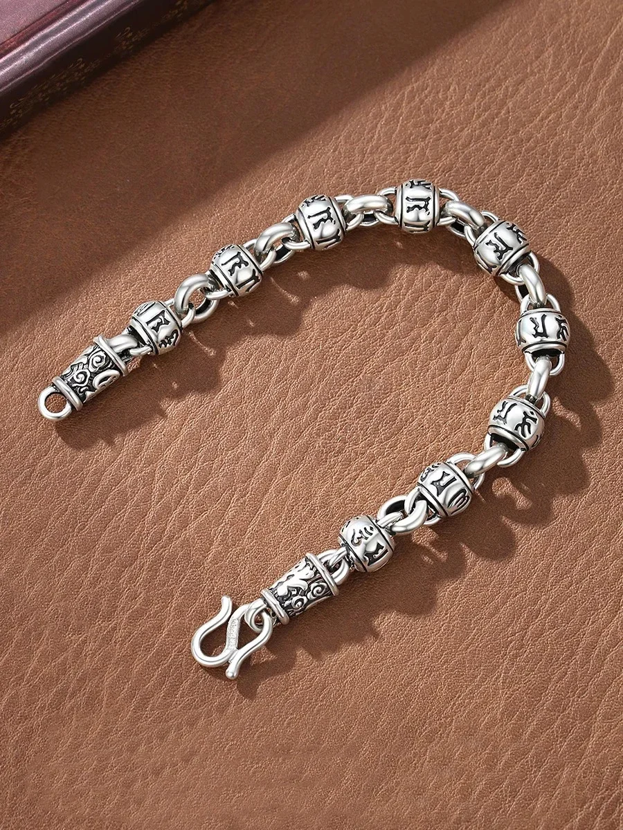 New Silver Color Six Word True Word Round Bead Blessing Bracelet for Women Couples Retro Small and Popular Bracelet Jewelry