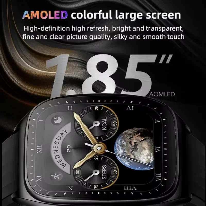 2025 Fashion Man Smart Watch Manufacturer 1.85" AMOLED Curved Factory Price BT Call IP68 Waterproof Fitness Tracker view 3