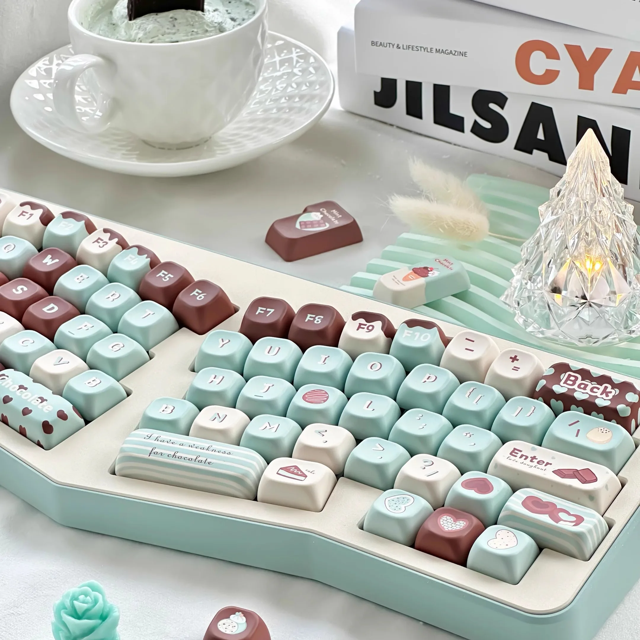

Колпачки для клавиш SOA High Mint Chocolate PBT, пятисторонняя сублимация, оригинальные индивидуальные механические колпачки для клавиш