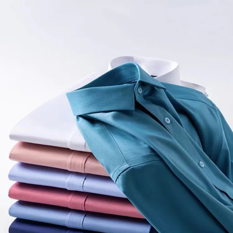 Bamboo Fiber Stretch Anti-Wrinkle Mens Shirts Long Sleeve Dress Shirt For Slim Fit Camisa Social Business Blouse Formal Shirt