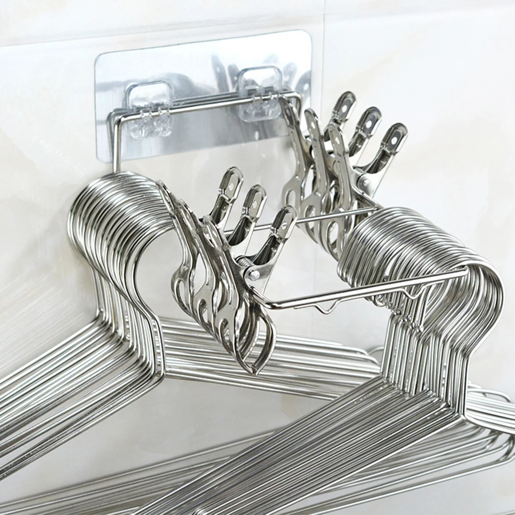 

2pcs Wall-Mounted Socks Rack Stainless Steel Drying Clips 8 Clips Rustproof Non-Slip For Towel Undergarments Scarf