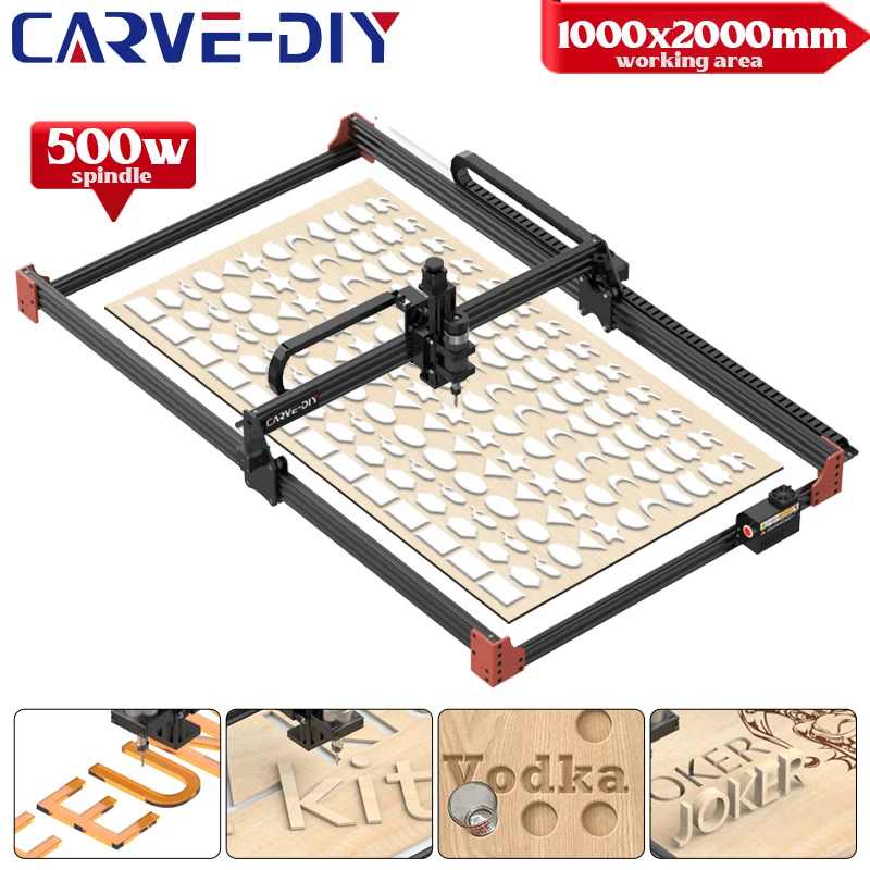 CARVE-DIY Large CNC Router Machine Area 1000x2000mm GRBL Control 500W Spindle CNC Milling Machine PCB PVC Acrylic Cutter