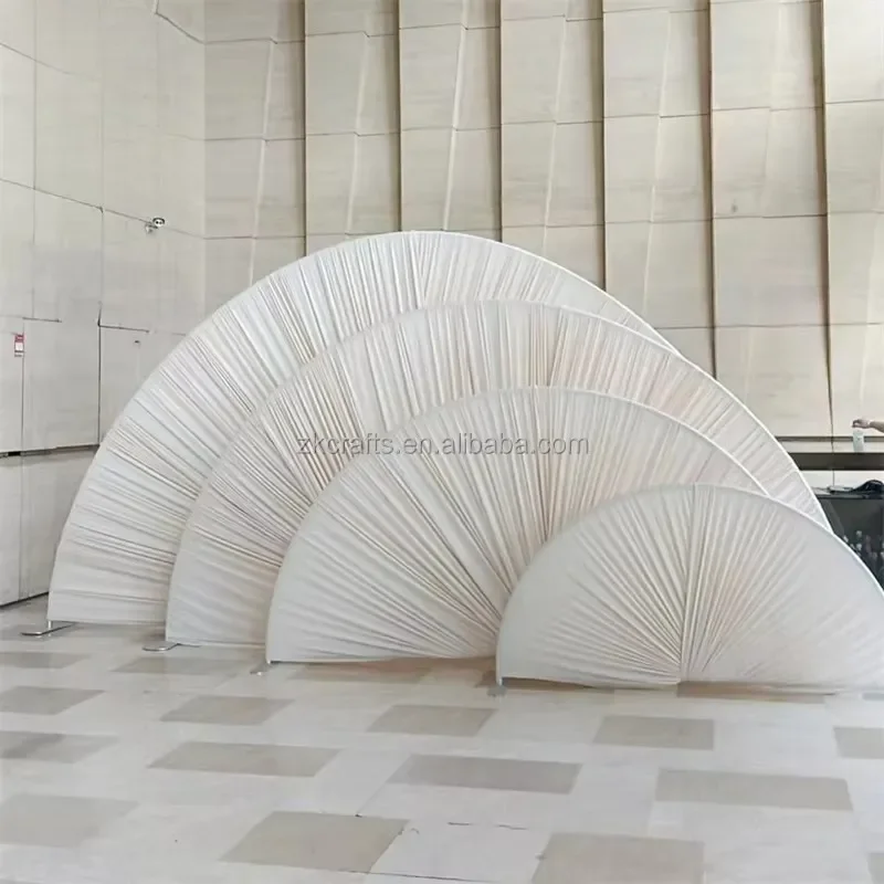 Outdoor Wedding Large Fan Curation Arch Backdrop Stand Half Round Pleated Fabric Fan Backdrop for Party
