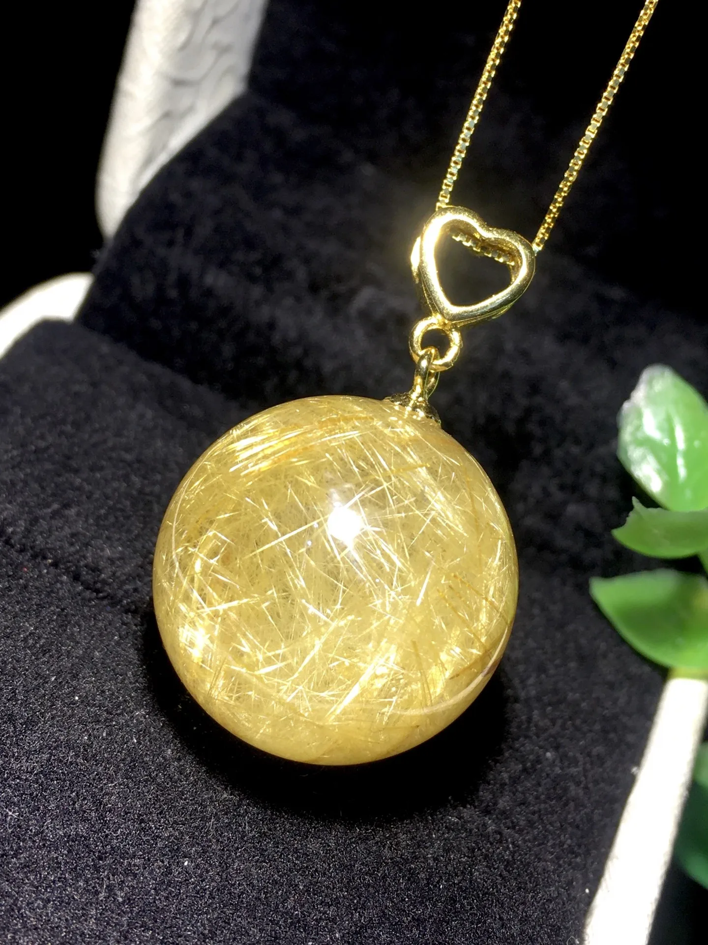 

Natural Gold Rutilated Quartz Clear Pendant 18.2mm Round Ball Rutilated Jewelry Men Women Brazil AAAAA