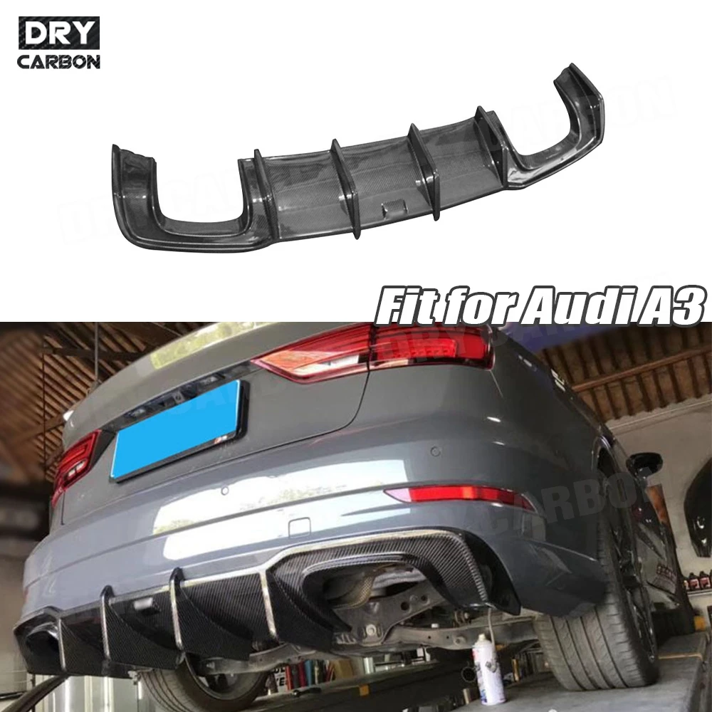 Carbon Fiber Rear Bumper Lip Spoiler For Audi A3 Sline S3 Sedan Not Standard Bumper 2017 2018 2019 Fins S Style FRP Diffuser