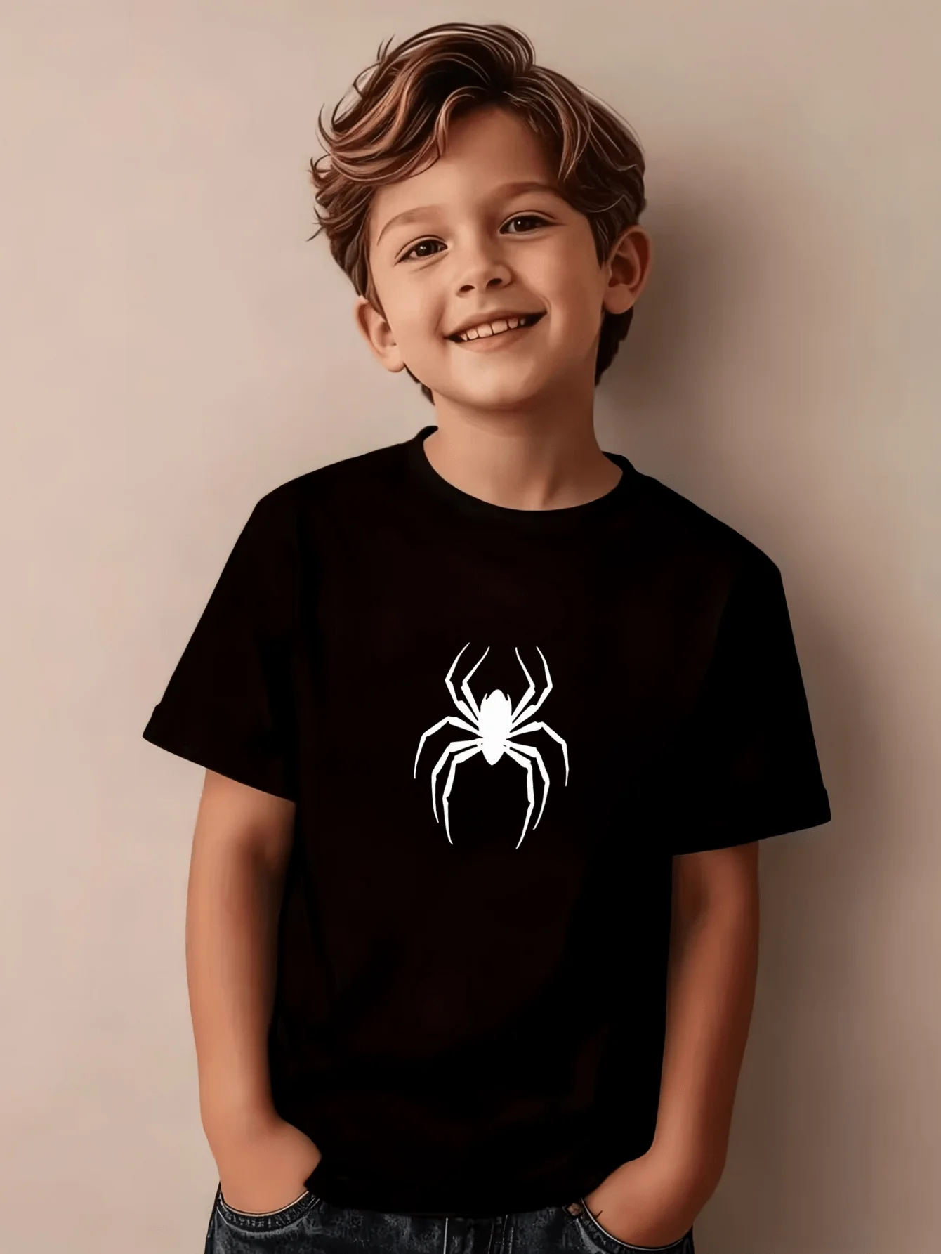 Family Black Spider Matching Cotton Tee Parent Boy Girl Soft Summer Crew Neck Short Sleeve Top for Horror Animal Fans Tops