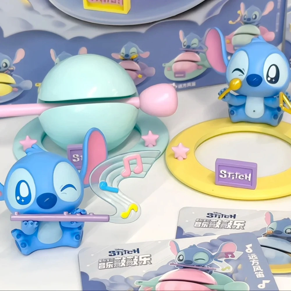 Disney Stitch drewniana ryba muzyka Knock seria muzyczna pudełko z niespodzianką Kawaii wymienna lalka prezenty-niespodzianka ozdoba na biurko kolekcja zabawek