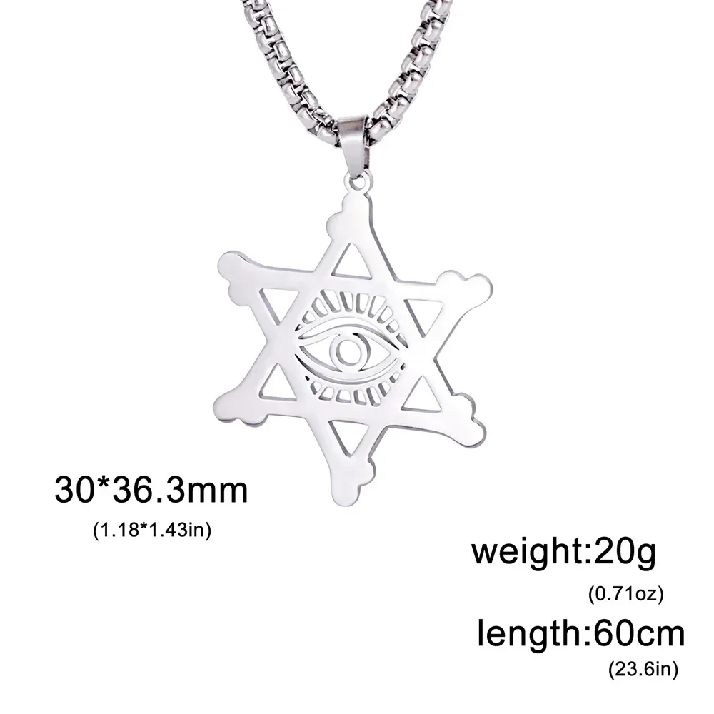My ShapeStar of David Necklace for Men Stainless Steel Devil Demon Eye of God Evil Eye Hexagram Pendants Vintage Jewish Jewelry