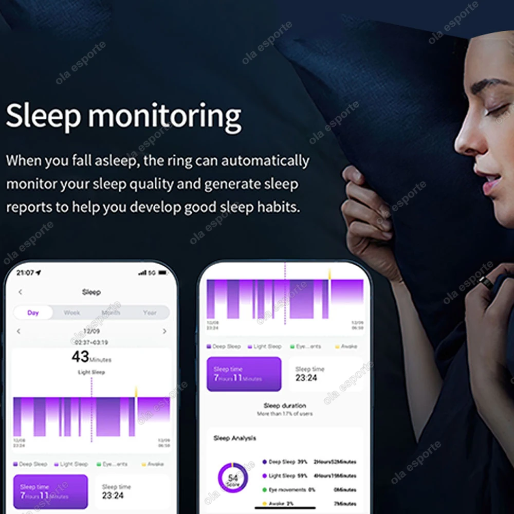 New For Xiaomi Smart Ring  5ATM Waterproof LED Screen Bluetooth Health Monitoring Touch Control Multi-Sport Mode Ring Men Women