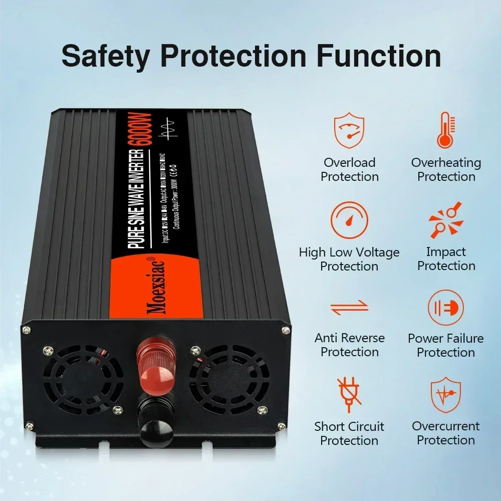 Moexsiac Pure Sine Wave Inverters 4000W 5000W 6000W Double EU Socket Car Inverter DC 12V 24V 48V To AC 220V Voltage Converters image 2