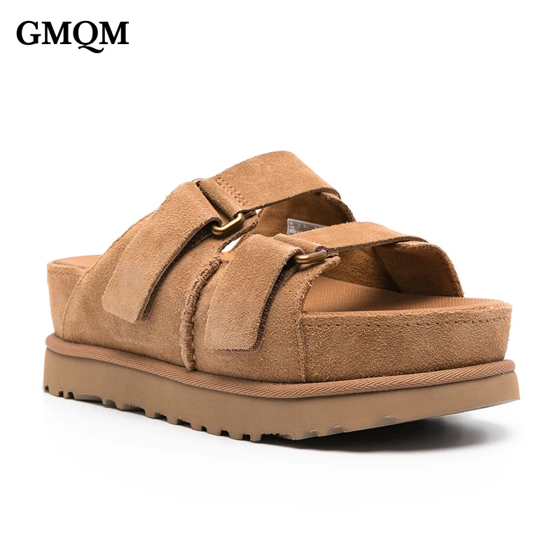 GMQM 2024 Summer Newest Women\'s Platform Sandals Thick Sole Buckle Leather Sandals  Open Toe Slippers Outside Walking Shoes