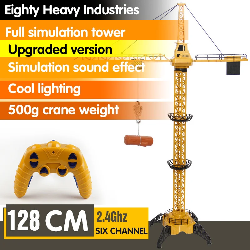 Remote Control Construction Crane 6CH 2.4G Free Assembly Tower Rotation 680° RC Tower Crane Toy For Kids Birthday Gift