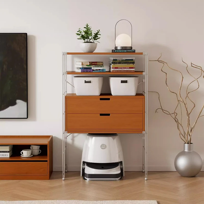 رف خزانة من الخشب الصلب رف تخزين أرضية من الفولاذ المقاوم للصدأ لغرفة المعيشة رف روبوت كنس #1