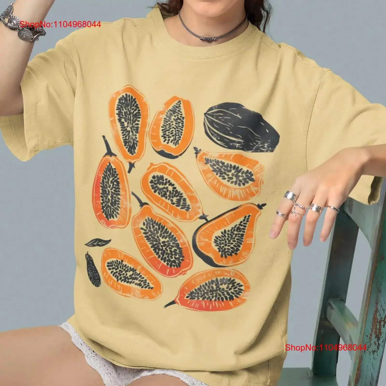 

Футболка с принтом папайи, фрукты, богемное народное искусство, винтажная стильная, мягкая, дышащая, растянутая, удобная, слегка