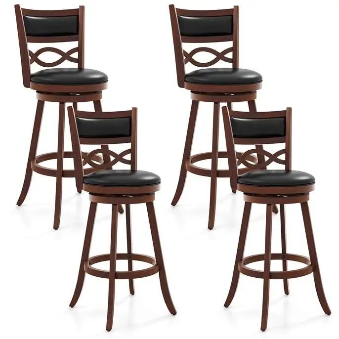 

Bar Stools Set Of 4, 29" Swivel Bar Stools With Footrest, Rubber Wood Frame, Faux Leather Upholstered Seat And, Customized