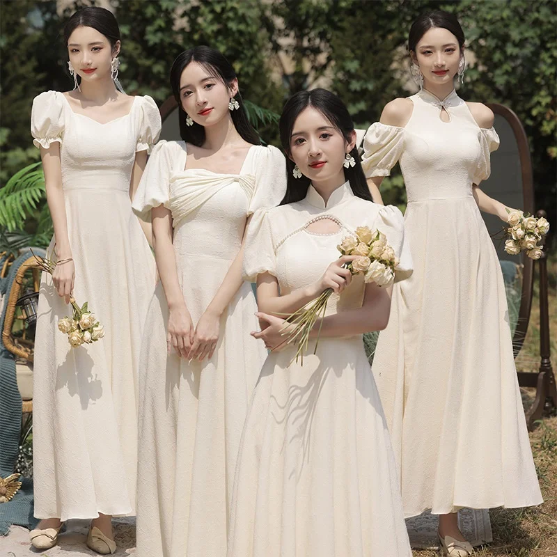 

Champagne Color Simple Faion Pure Color Maids Dr Sister up Ele Long Svel Wedding Gown for Indoor Hotel Use