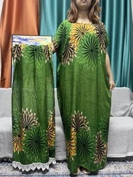 Moslim Abaya 'S Voor Vrouwen Bedrukt Bloemen Katoenen Korte Mouwen Islam Nigeria Jurken Afrikaanse Losse Femme Gewaad Met 160X80Cm Sjaal